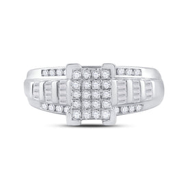 Sterling Silver Round Diamond Rectangle Cluster Bridal Wedding Engagement Ring 1/2 Cttw - Splendid Jewellery