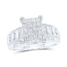 Load image into Gallery viewer, Sterling Silver Round Diamond Rectangle Cluster Bridal Wedding Engagement Ring 3/4 Cttw - Splendid Jewellery
