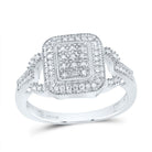 Sterling Silver Round Diamond Rectangle Frame Cluster Ring 1/4 Cttw - Splendid Jewellery