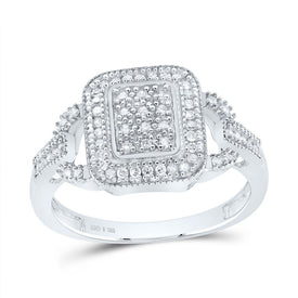Sterling Silver Round Diamond Rectangle Frame Cluster Ring 1/4 Cttw - Splendid Jewellery