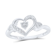 Load image into Gallery viewer, Sterling Silver Round Diamond Solitaire Heart Ring 1/20 Cttw - Splendid Jewellery