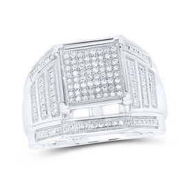 Sterling Silver Round Diamond Square Cluster Ring 3/8 Cttw - Splendid Jewellery