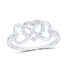 Sterling Silver Round Diamond Triple Heart Ring 1/10 Cttw - Splendid Jewellery