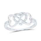 Sterling Silver Round Diamond Triple Heart Ring 1/10 Cttw - Splendid Jewellery