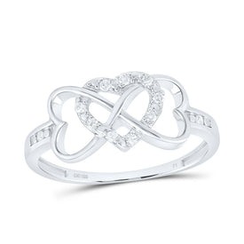 Sterling Silver Round Diamond Triple Heart Ring 1/10 Cttw - Splendid Jewellery