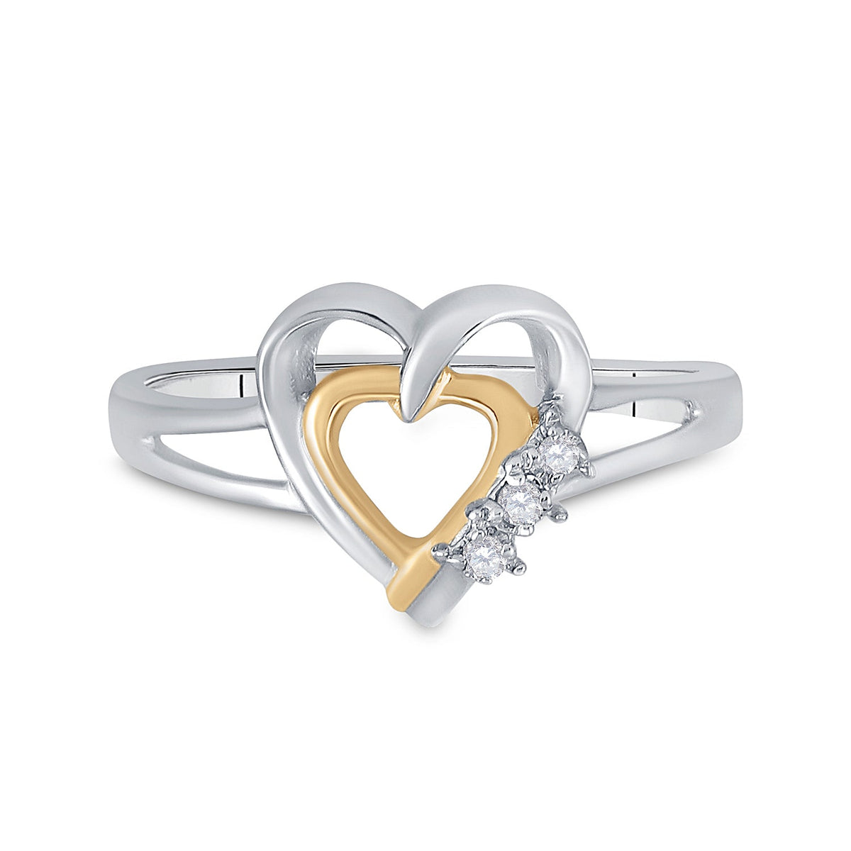 Sterling Silver Round Diamond Two Tone Double Heart Ring . 0.03 Cttw - Splendid Jewellery