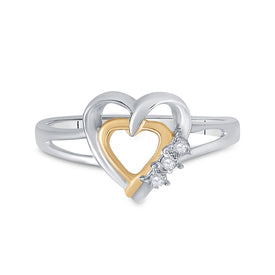 Sterling Silver Round Diamond Two Tone Double Heart Ring . 0.03 Cttw - Splendid Jewellery