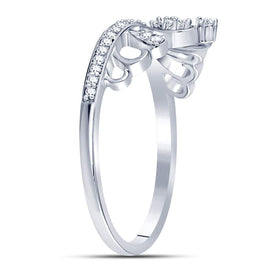 Sterling Silver Round Diamond Women's Crown Tiara Heart Ring 1/6 Cttw - Splendid Jewellery