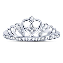 Load image into Gallery viewer, Sterling Silver Round Diamond Women's Crown Tiara Heart Ring 1/6 Cttw - Splendid Jewellery
