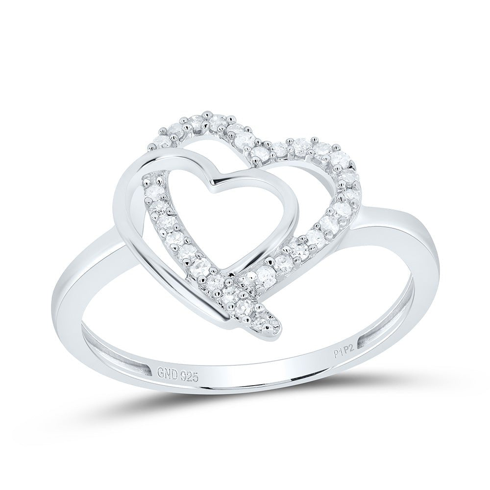 Sterling Silver Round Diamond Women's Double Joined Heartss Love Ring 1/6 Cttw - Splendid Jewellery