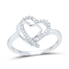 Sterling Silver Round Diamond Women's Double Joined Heartss Love Ring 1/6 Cttw - Splendid Jewellery