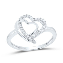 Load image into Gallery viewer, Sterling Silver Round Diamond Women's Double Joined Heartss Love Ring 1/6 Cttw - Splendid Jewellery