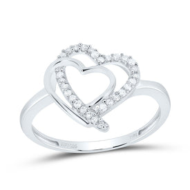 Sterling Silver Round Diamond Women's Double Joined Heartss Love Ring 1/6 Cttw - Splendid Jewellery