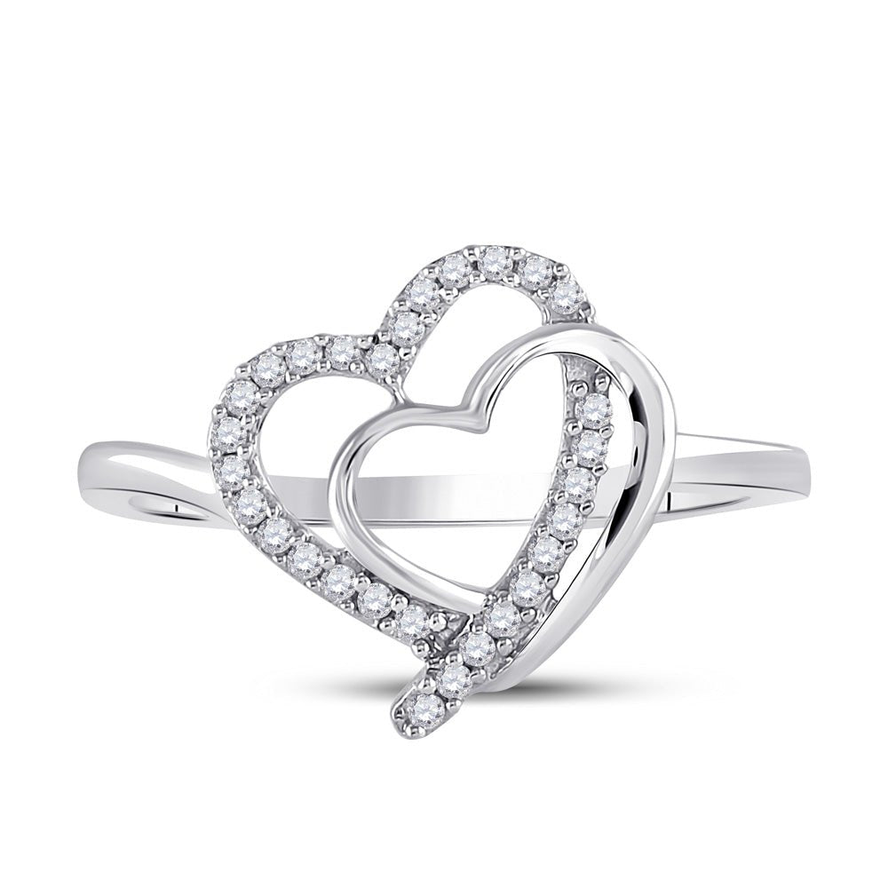 Sterling Silver Round Diamond Women's Double Joined Heartss Love Ring 1/6 Cttw - Splendid Jewellery