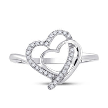 Load image into Gallery viewer, Sterling Silver Round Diamond Women's Double Joined Heartss Love Ring 1/6 Cttw - Splendid Jewellery