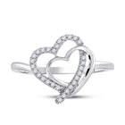 Sterling Silver Round Diamond Women's Double Joined Heartss Love Ring 1/6 Cttw - Splendid Jewellery