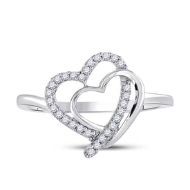 Sterling Silver Round Diamond Women's Double Joined Heartss Love Ring 1/6 Cttw - Splendid Jewellery