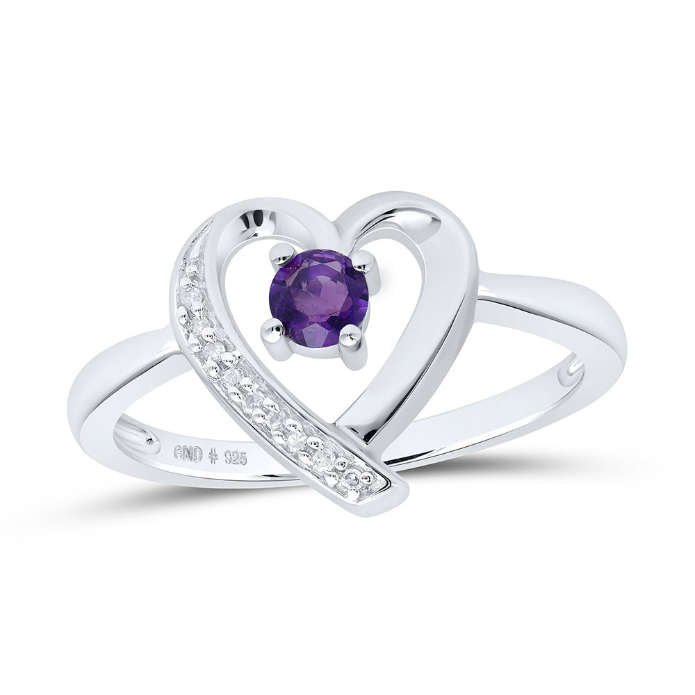 Sterling Silver Round Lab Created Amethyst Heart Ring 0.03 Cttw - Splendid Jewellery