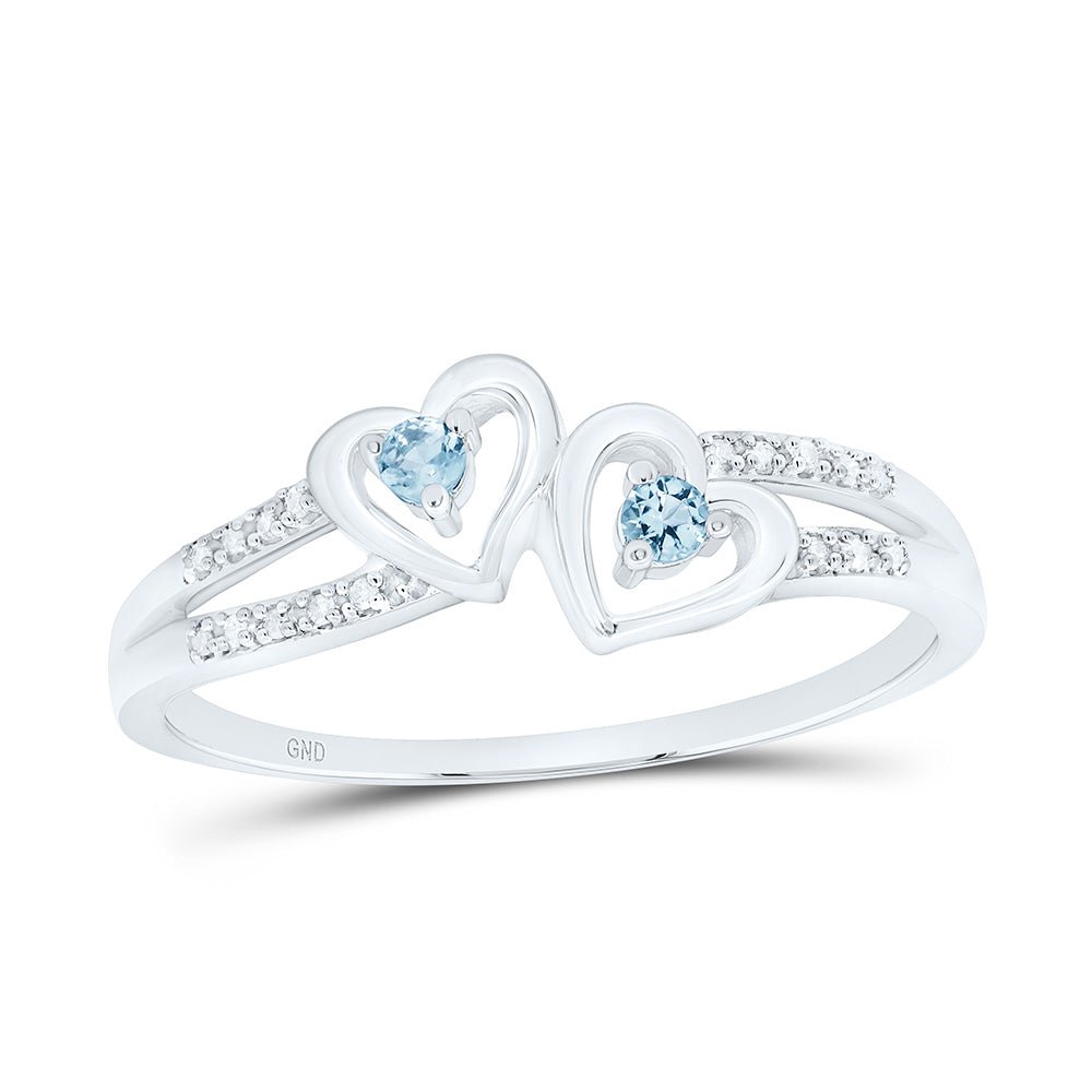 Sterling Silver Round Lab Created Aquamarine Heart Ring 1/20 Cttw - Splendid Jewellery