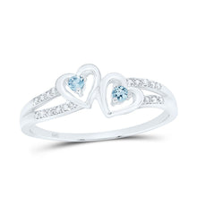 Load image into Gallery viewer, Sterling Silver Round Lab Created Aquamarine Heart Ring 1/20 Cttw - Splendid Jewellery