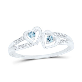 Sterling Silver Round Lab Created Aquamarine Heart Ring 1/20 Cttw - Splendid Jewellery