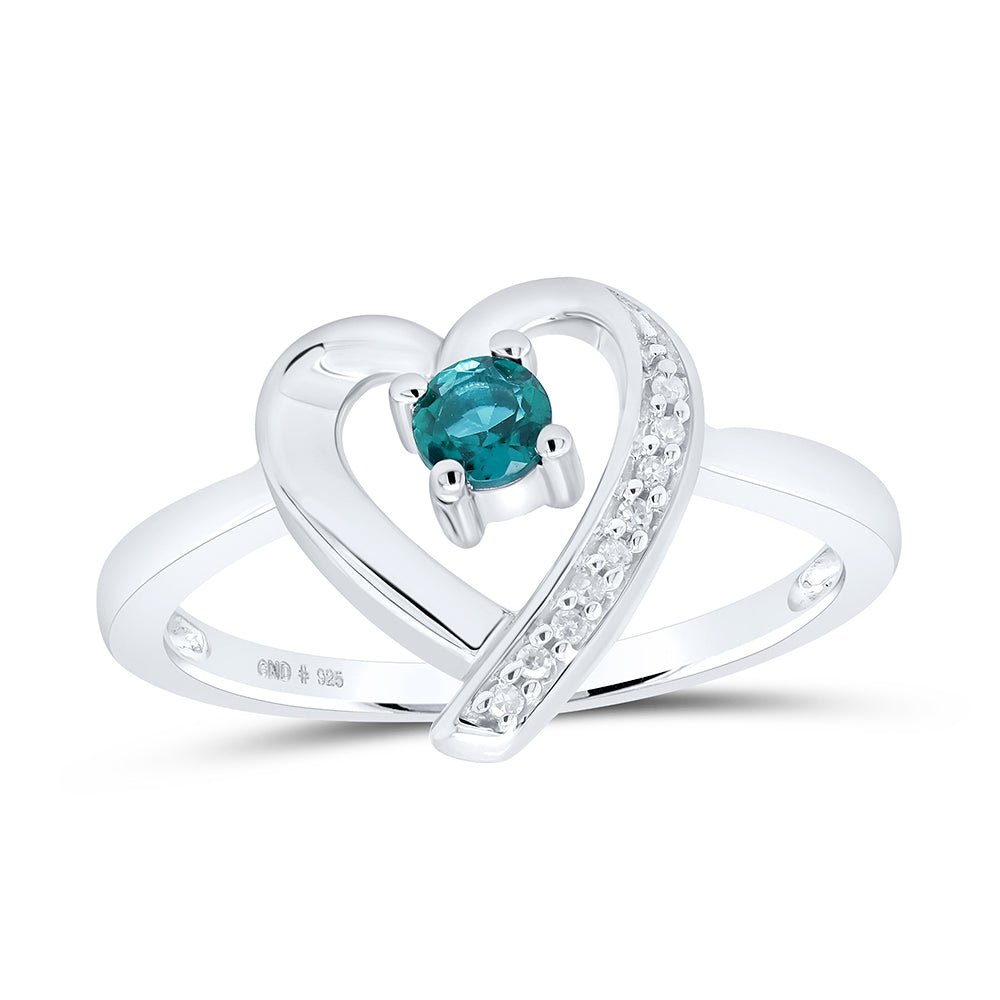 Sterling Silver Round Lab Created Emerald Solitaire Heart Ring 0.03 Cttw - Splendid Jewellery