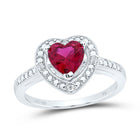 Sterling Silver Round Lab Created Ruby Heart Ring 0.03 Cttw - Splendid Jewellery