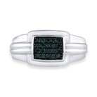 Sterling Silver Round Mens Blue Color Enhanced Cluster Ring 1/4 Cttw - Splendid Jewellery