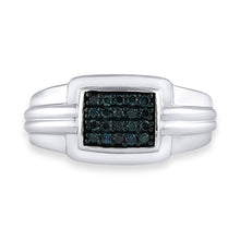 Load image into Gallery viewer, Sterling Silver Round Mens Blue Color Enhanced Cluster Ring 1/4 Cttw - Splendid Jewellery