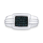 Sterling Silver Round Mens Blue Color Enhanced Cluster Ring 1/4 Cttw - Splendid Jewellery