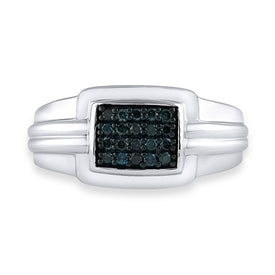 Sterling Silver Round Mens Blue Color Enhanced Cluster Ring 1/4 Cttw - Splendid Jewellery