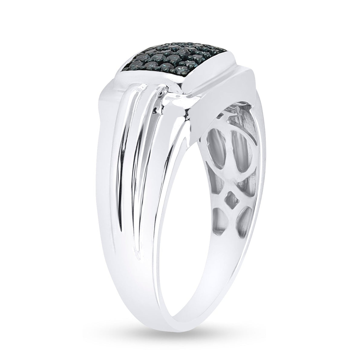 Sterling Silver Round Mens Blue Color Enhanced Cluster Ring 1/4 Cttw - Splendid Jewellery