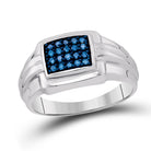 Sterling Silver Round Mens Blue Color Enhanced Cluster Ring 1/4 Cttw - Splendid Jewellery