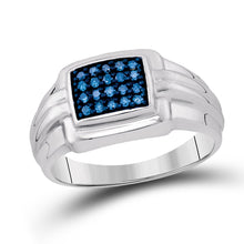 Load image into Gallery viewer, Sterling Silver Round Mens Blue Color Enhanced Cluster Ring 1/4 Cttw - Splendid Jewellery