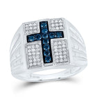 Sterling Silver Round Mens Blue Color Enhanced Cross Religious Ring 1/2 Cttw - Splendid Jewellery