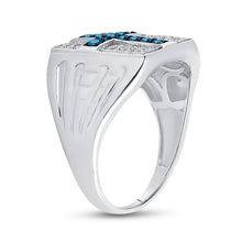 Load image into Gallery viewer, Sterling Silver Round Mens Blue Color Enhanced Cross Religious Ring 1/2 Cttw - Splendid Jewellery