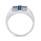 Sterling Silver Round Mens Blue Color Enhanced Cross Religious Ring 1/2 Cttw - Splendid Jewellery