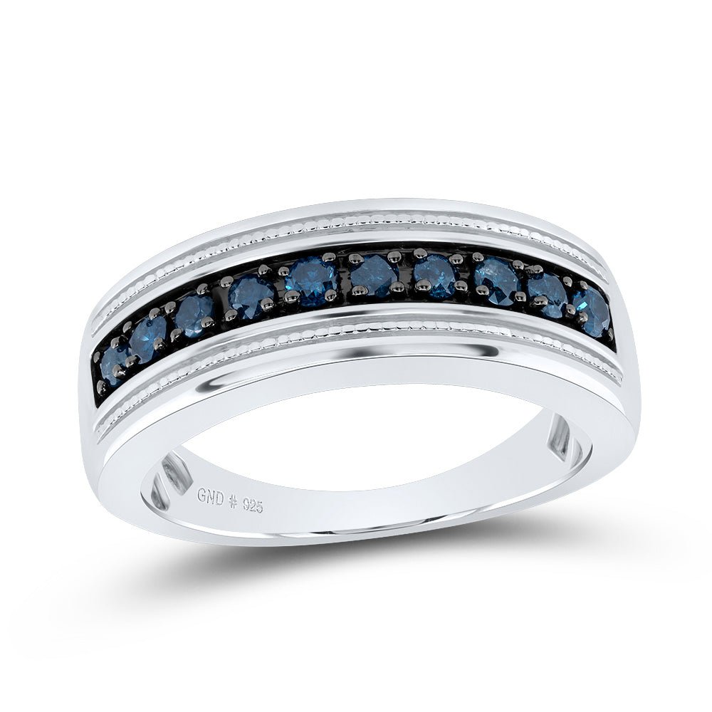 Sterling Silver Round Mens Blue Color Enhanced Wedding Anniversary Band 1/2 Cttw - Splendid Jewellery