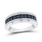 Sterling Silver Round Mens Blue Color Enhanced Wedding Anniversary Band 1/2 Cttw - Splendid Jewellery