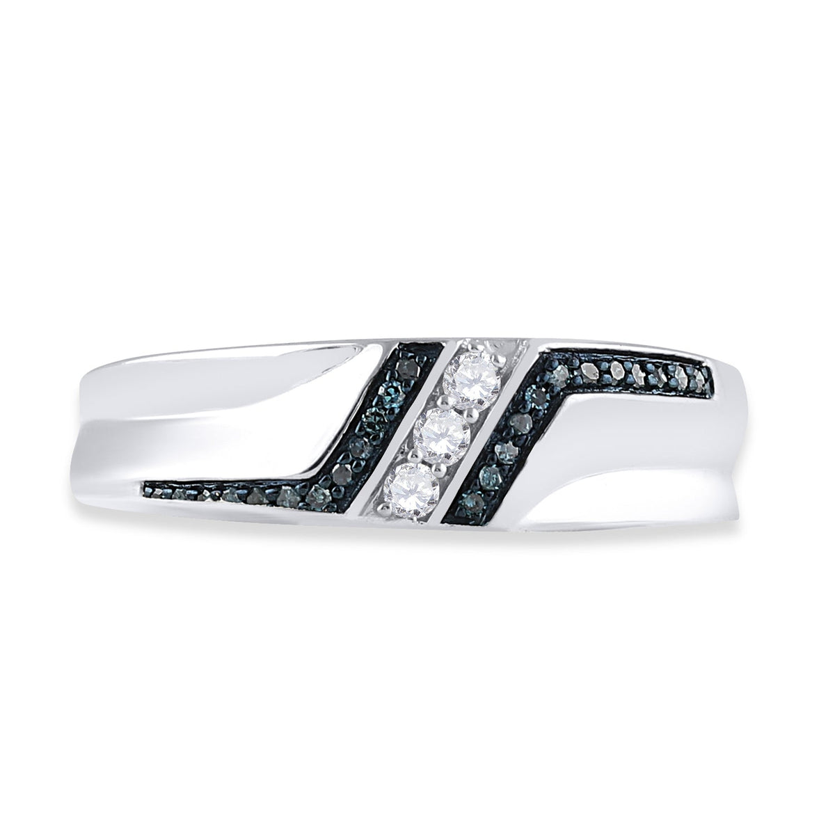 Sterling Silver Round Men's Blue Color Enhanced Wedding Band 1/5 Cttw - Splendid Jewellery