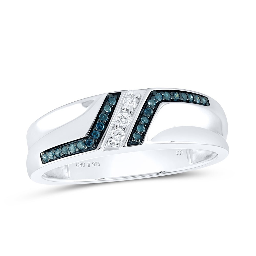 Sterling Silver Round Men's Blue Color Enhanced Wedding Band 1/5 Cttw - Splendid Jewellery
