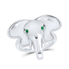 Sterling Silver Round Natural Emerald Gemstone Elephant Ring 0.03 Cttw - Splendid Jewellery
