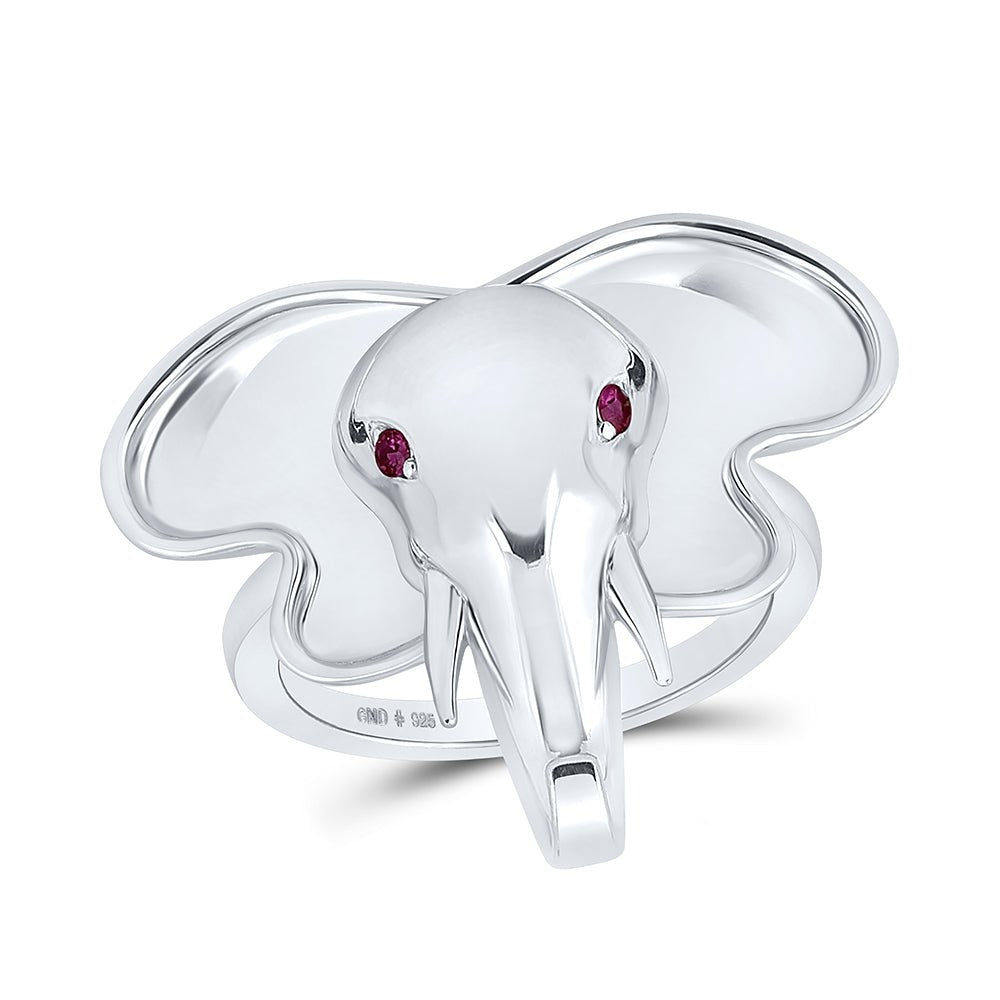 Sterling Silver Round Natural Ruby Gemstone Elephant Ring 0.03 Cttw - Splendid Jewellery