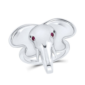 Sterling Silver Round Natural Ruby Gemstone Elephant Ring 0.03 Cttw - Splendid Jewellery