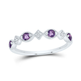 Sterling Silver Round Synthetic Amethyst Gemstone Ring 0.03 Cttw - Splendid Jewellery
