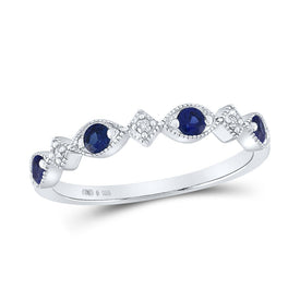Sterling Silver Round Synthetic Blue Sapphire Gemstone Ring 0.03 Cttw - Splendid Jewellery