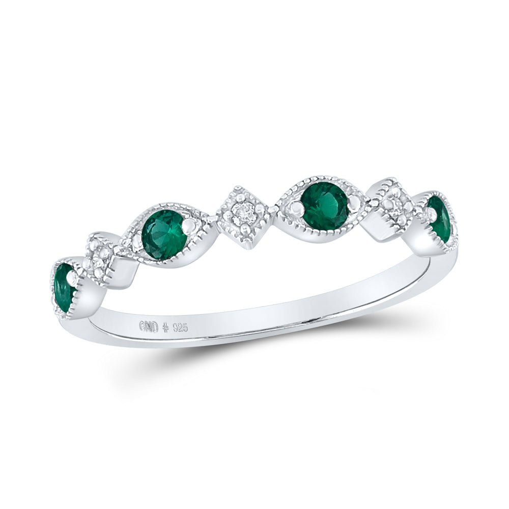 Sterling Silver Round Synthetic Emerald Gemstone Ring 0.03 Cttw - Splendid Jewellery