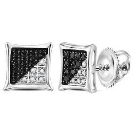Sterling Silver Square Kite Black Diamond Men's Earrings - 1/10 Cttw Enhanced Black Color Diamonds  Top View from Splendid Jewellery