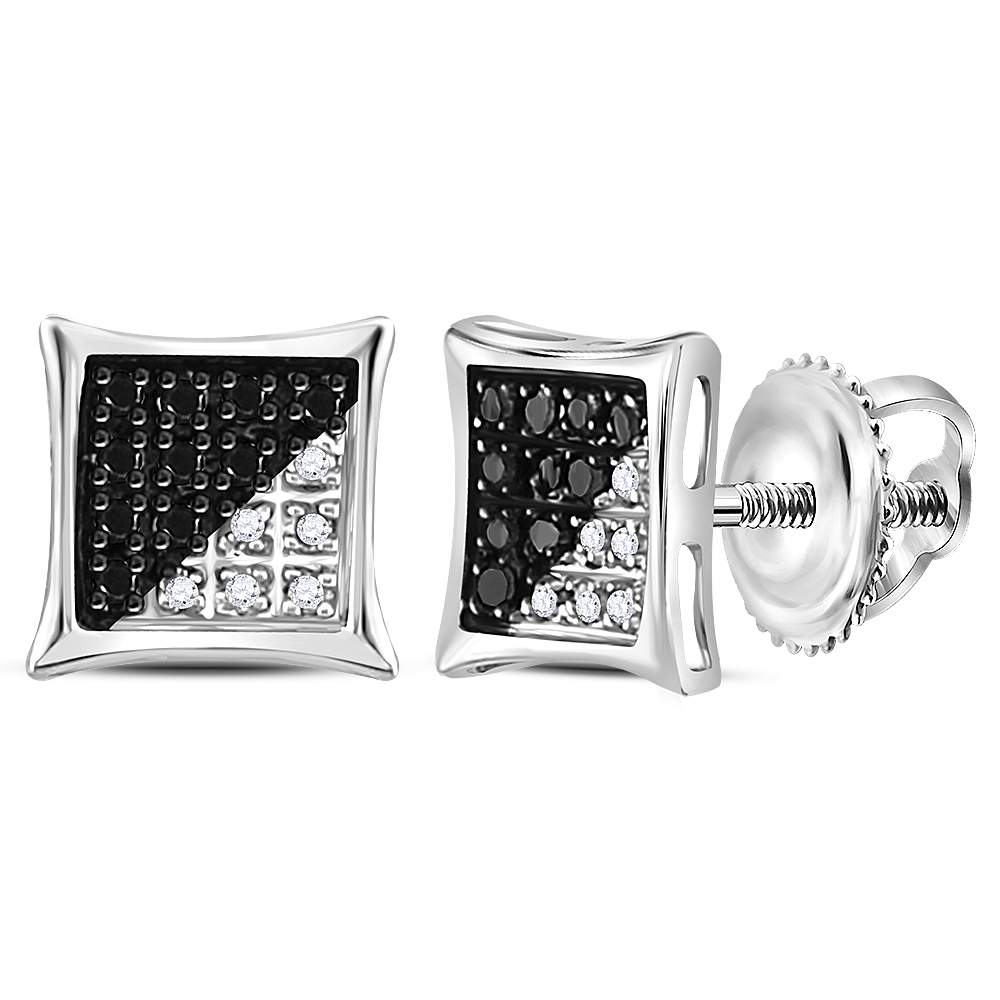 Sterling Silver Square Kite Black Diamond Men's Earrings - 1/10 Cttw Enhanced Black Color Diamonds - Splendid Jewellery