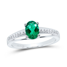 Load image into Gallery viewer, Sterling Silver Women's Oval Lab Created Emerald Solitaire Ring 1/20 Cttw - Splendid Jewellery